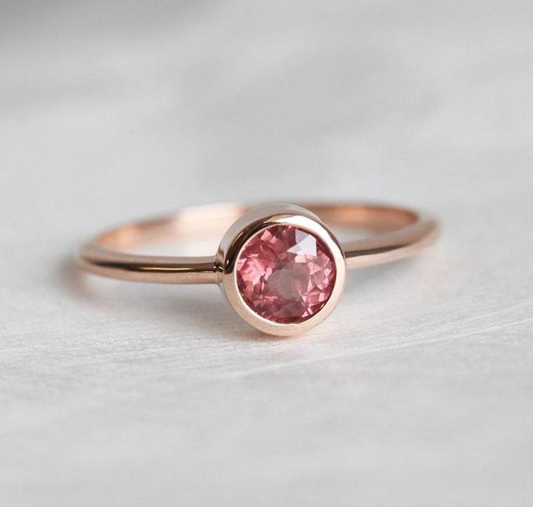 Malaya garnet solitaire peach engagement ring