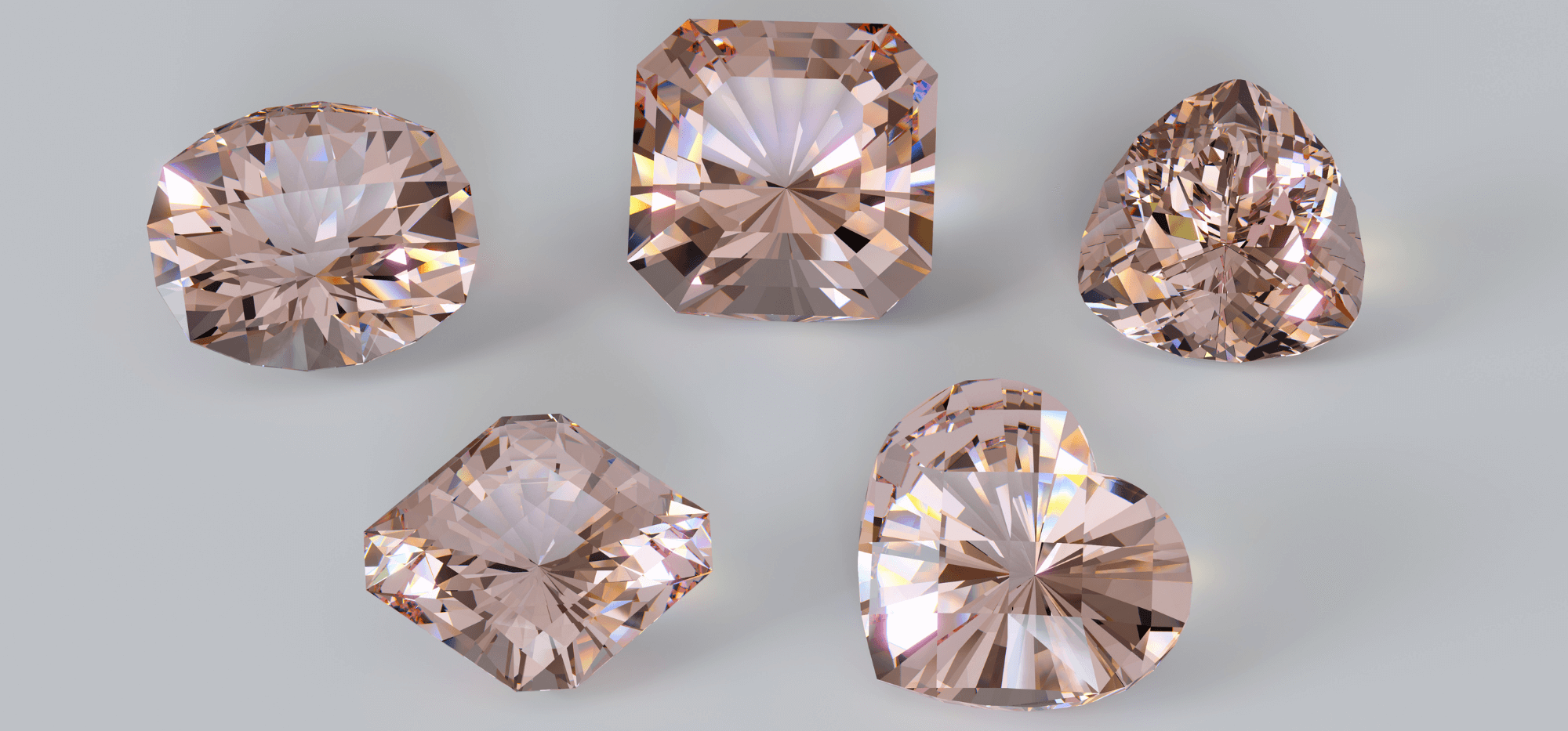 Different shapes of morganite gemstones