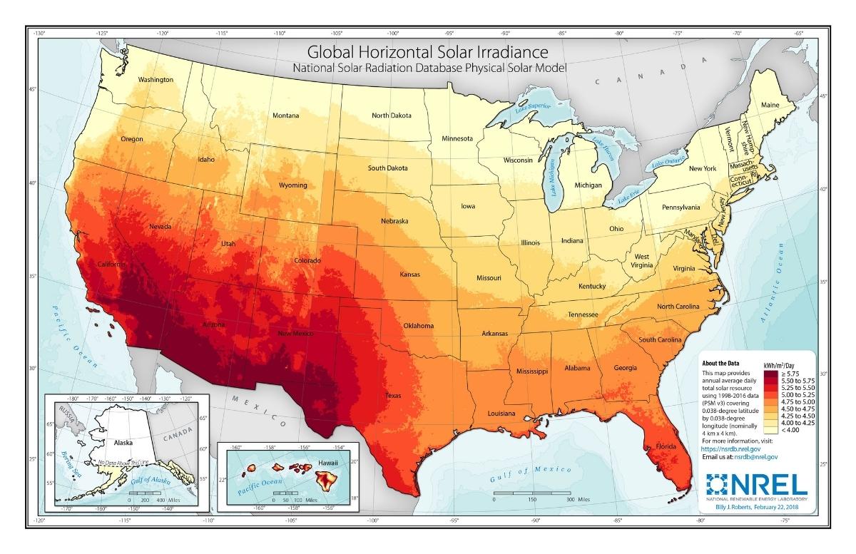 Average Annual Sun Hours in the United States | Map by NREL