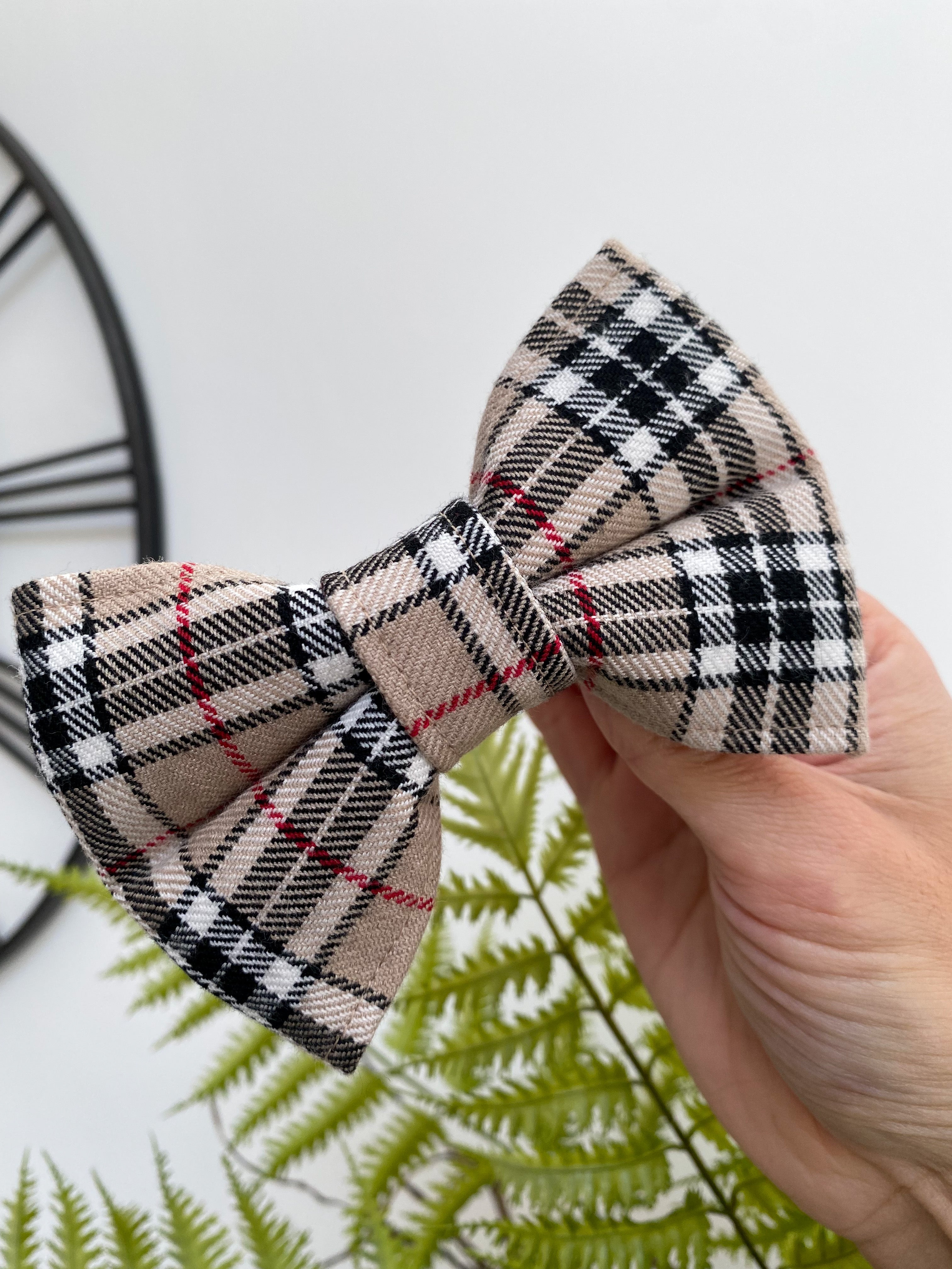 Caramel Beige Tartan Dog Bow Tie | Handmade Dog Collar | Fabric Dog Collar  – Top Pooch Ltd