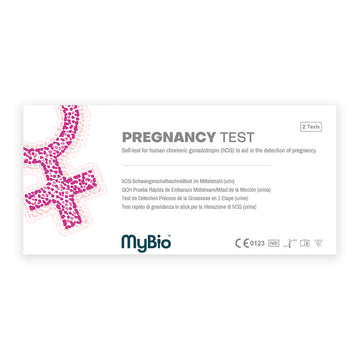 MyBio pregnancy self test By way of a urine sample, pregnancy test checks for the hCG hormone which will indicate whether you’re pregnant or not.