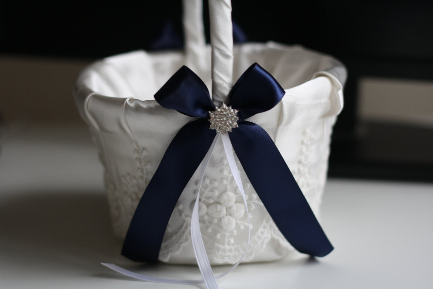 navy blue flower girl basket