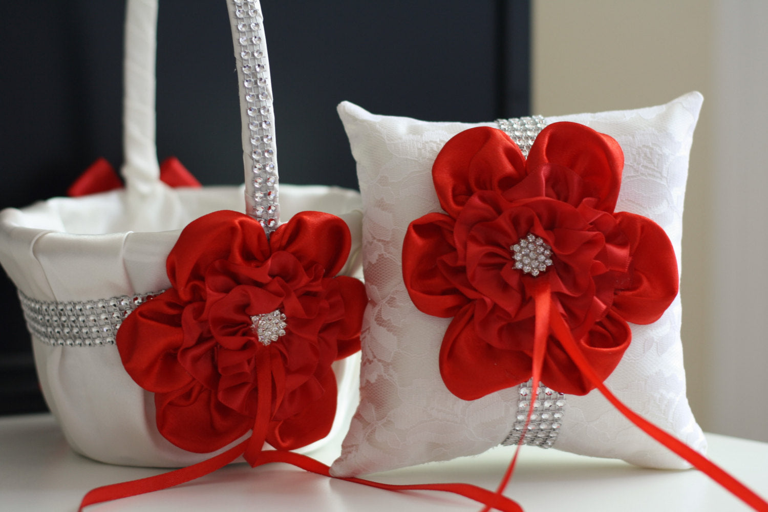 red flower girl basket