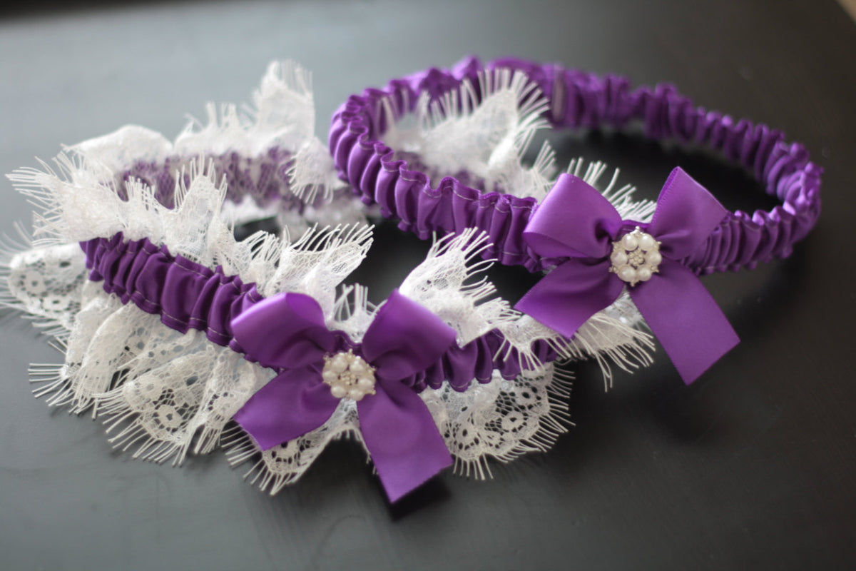 Purple Bridal Garter Set / Lace Wedding Garter Set / Purple Toss Garte ...