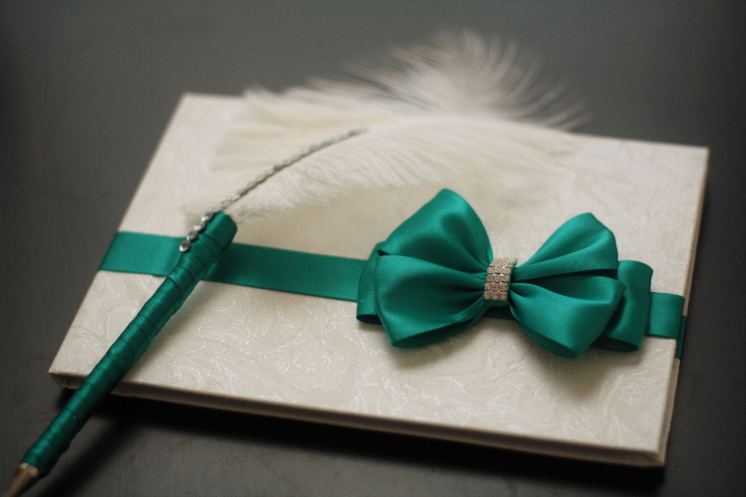Wedding Guest Book Emerald Green Ring Bearer Pillow Flower Girl