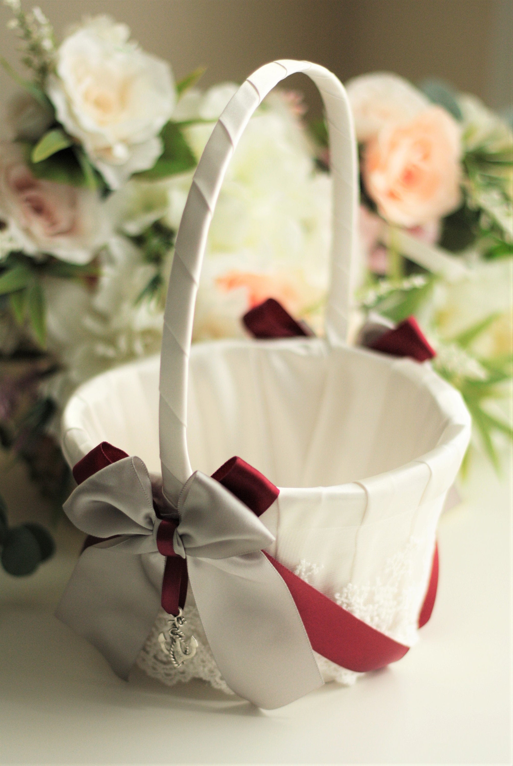 red flower girl basket