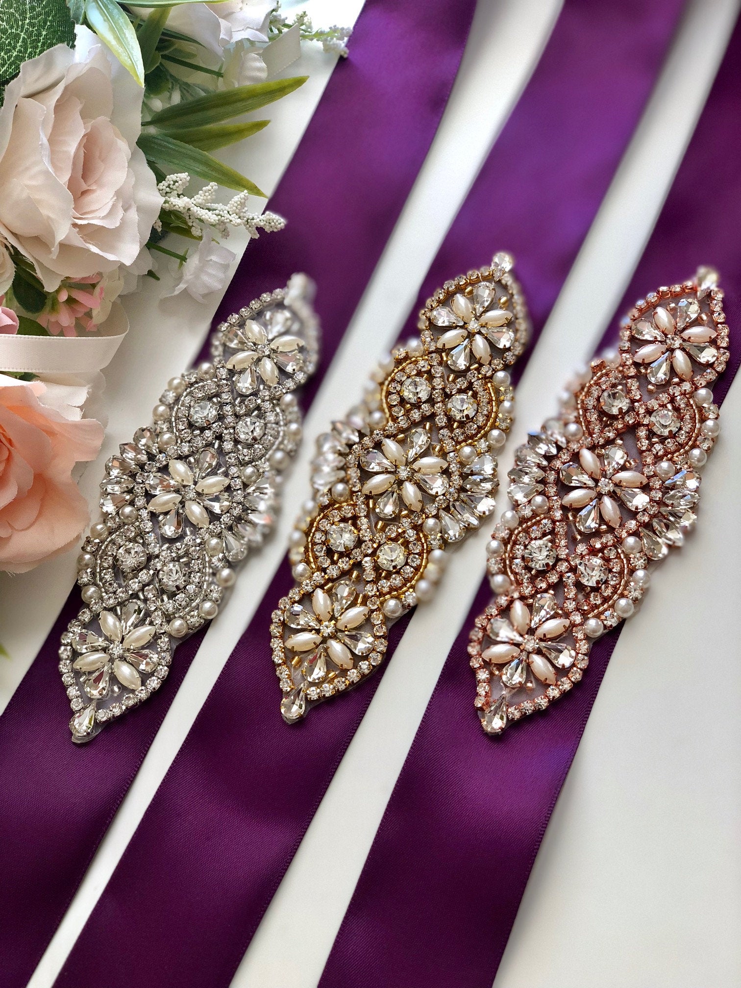 bridesmaid belts rose gold