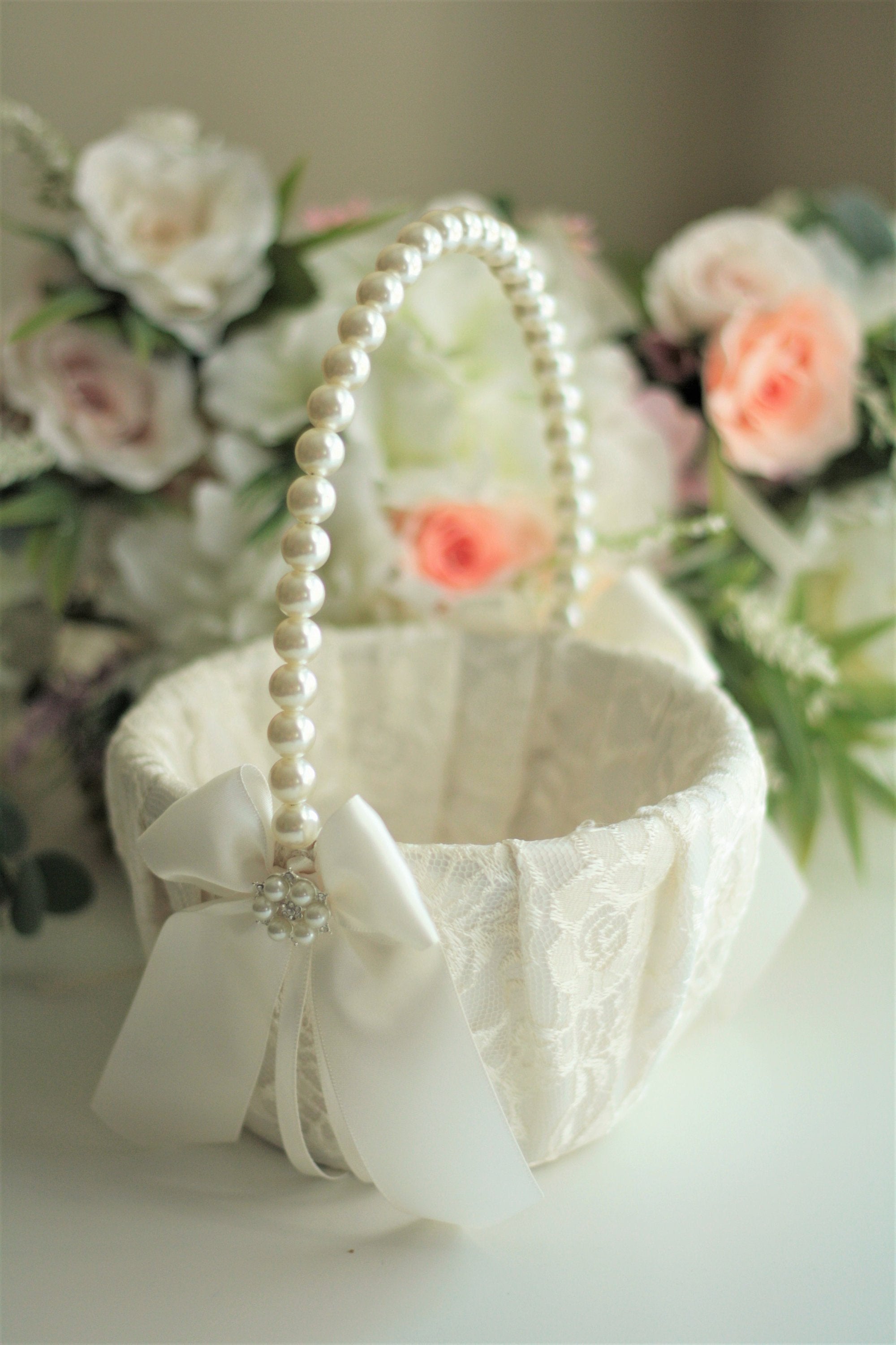 Lace Flower Girl Basket, Ivory Wedding 