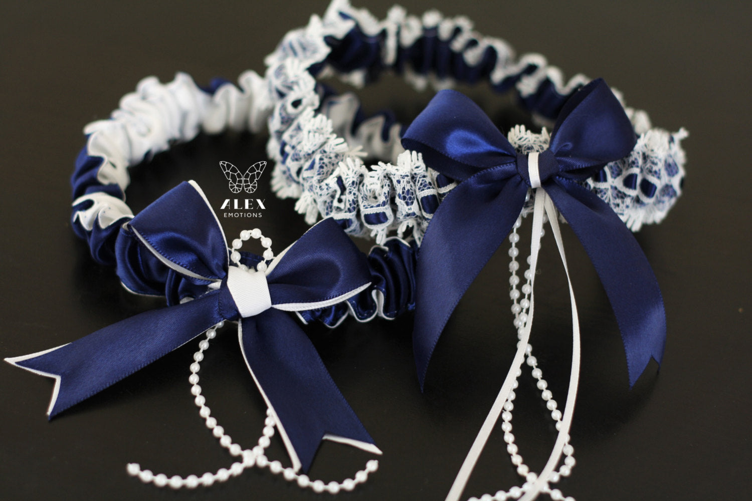 Navy Blue Wedding Garter Set \ Dark Blue Garters \ Navy Bridal Garters ...