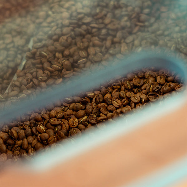 Coffee roaster with coffee beans inside