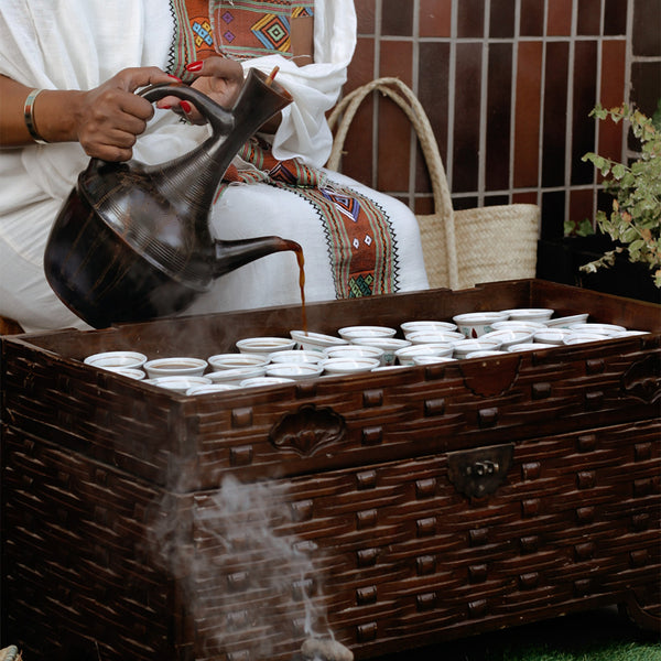 Traditional method of brewing Ethiopian coffee