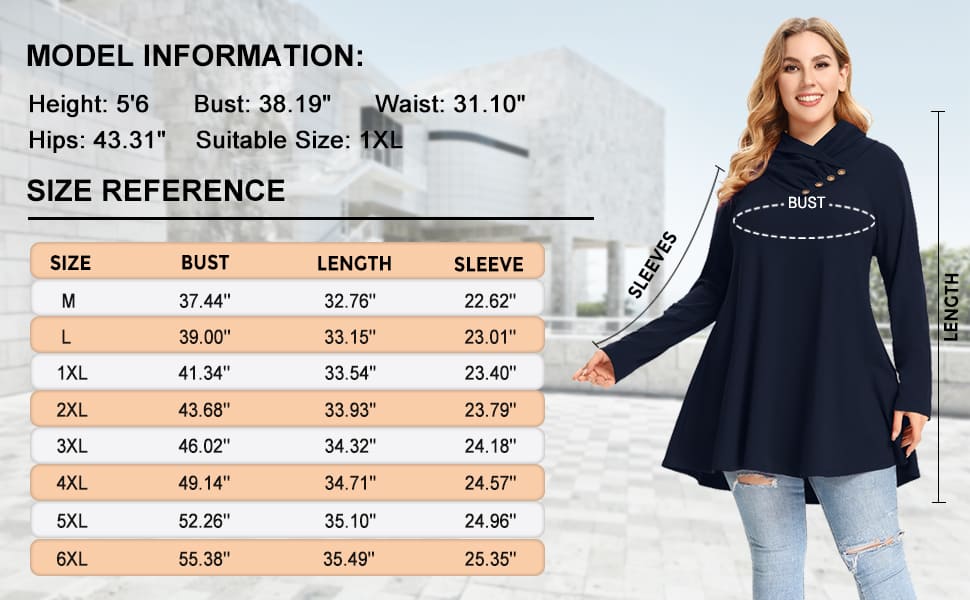 Cowl Neck Sweatshirts Plus Size Tops with Pockets Long Sleeve Tunic Ca