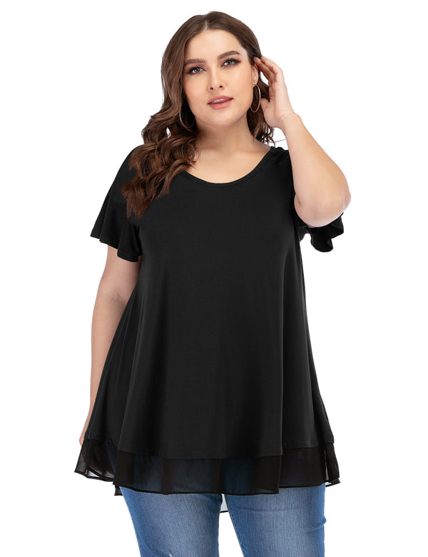 Women's Chiffon T-Shirt Size Short Sleeves Flowy Shirt - LARACE 8