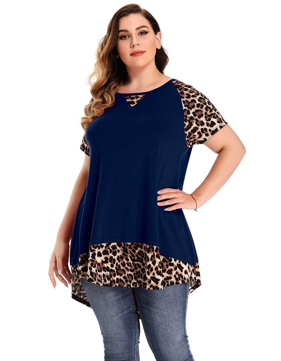 LARACE LARACE Plus Size Tunic Leopard Tops for Women Contrast Color ...