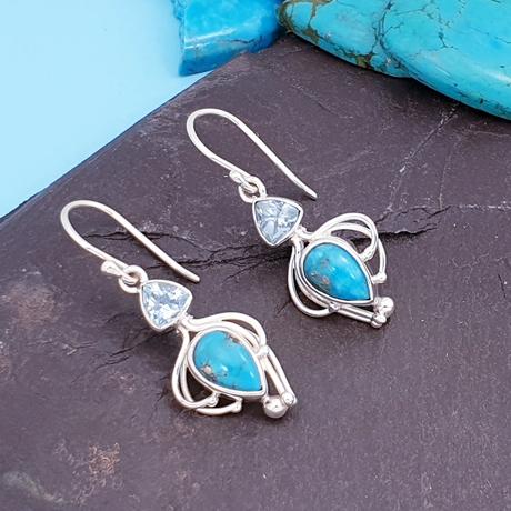 Turquoise and Blue Topaz Achelois Earrings