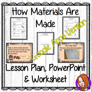 Distance Learning How Materials are Made Google Slides Lesson  This download includes a detailed 40 slide presentation to explain How Materials are made. There are also differentiated Google Slides worksheets to allow children to demonstrate understanding how materials are made and a worksheet to allow children to write their own instructions. This is the Google Slides version of this lesson! 