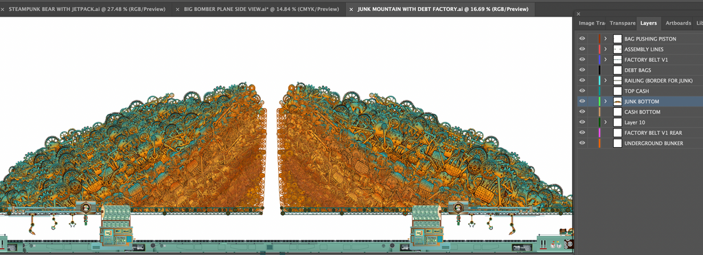 Junk Mountain & Debt Factory - Intervention - Moneta Divina by Lucho Poletti