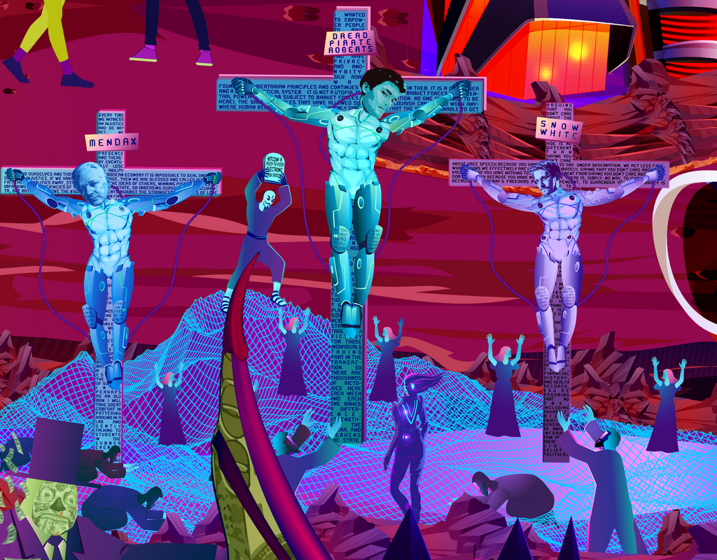 Crucifixion Scene: 3 Cypherpunk Martyrs by Lucho Poletti