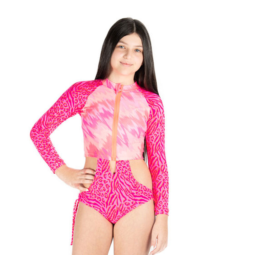 Tie Dye Leopard Sun Protection Rash Guard Swimsuit For Girls Too Cool Beachwear