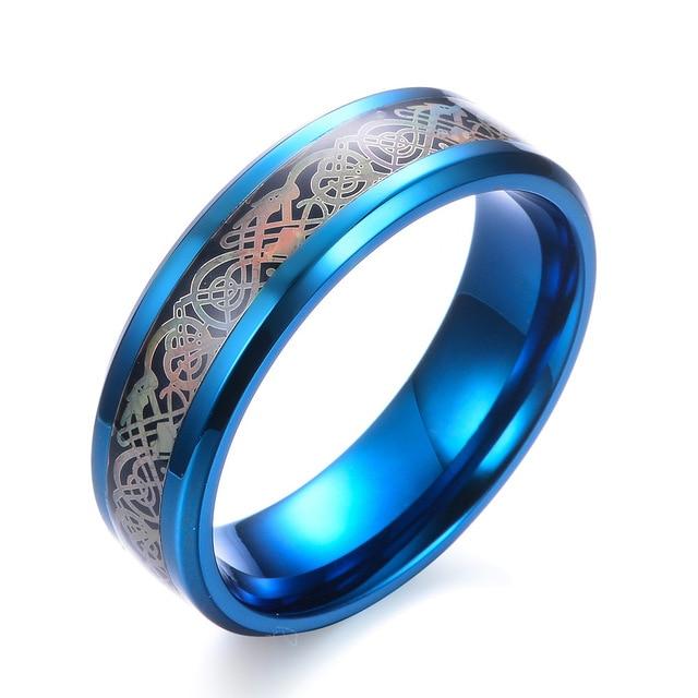 316L Steel Wedding Band Blue Carbon Fiber Men Rings – LABONNI