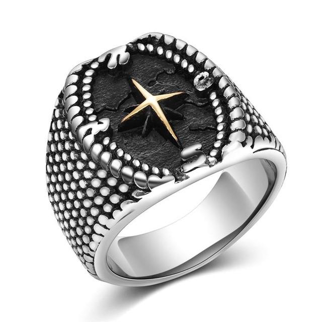 Cool Vintage Silver Stainless Steel Compass Style Men Ring – LABONNI