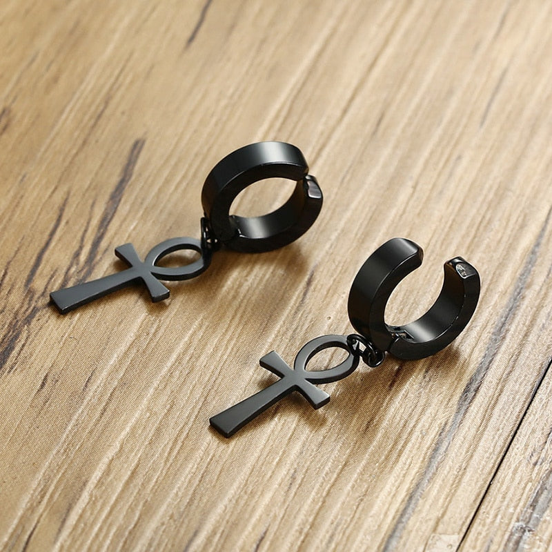 Ankh Cross Earrings for Men Black Stainless Steel Dangle Earring – LABONNI