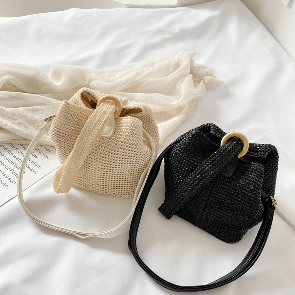 Natural Handwoven Straw Mini Bucket Bags LABONNI Cute Tote Bag