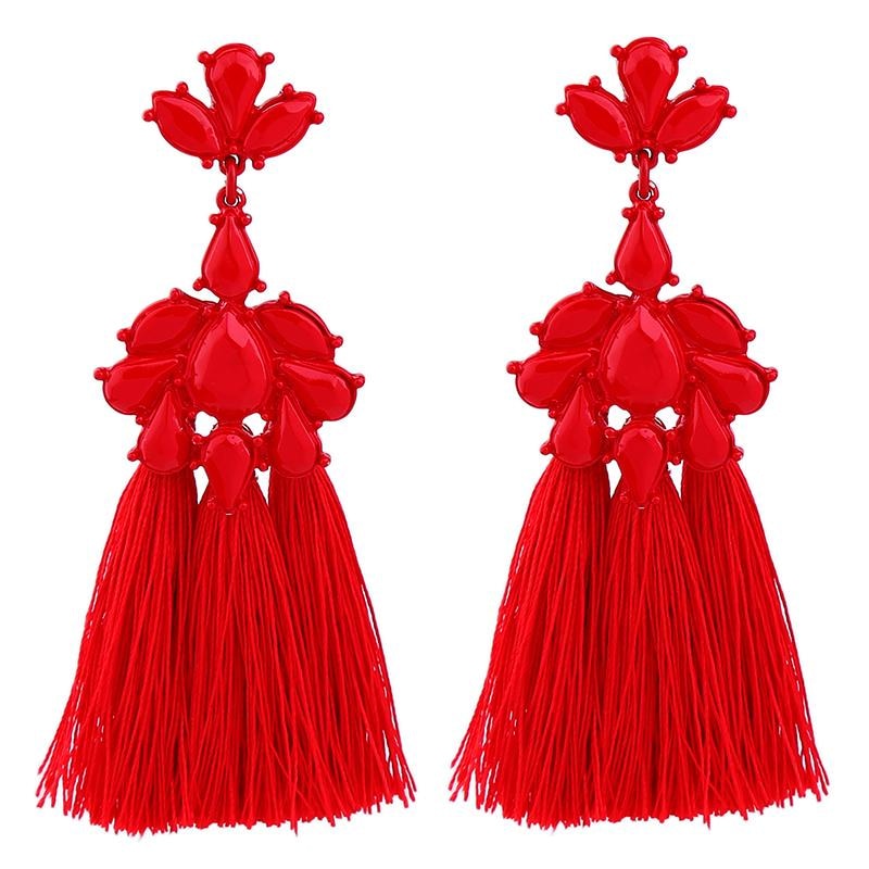 Trendy Red Tassel Drop Earrings Long Fringe Earrings – LABONNI