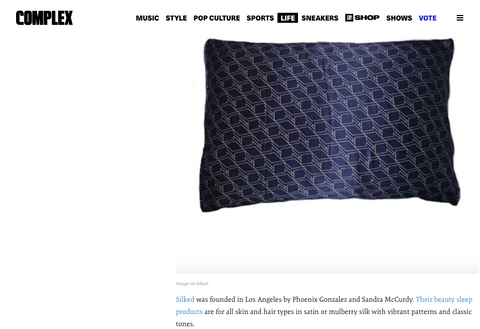 Complex Magazine The Black-Owned Shopping Guide 2020 features Silked Silk Pillowcase Made in USA #1 best seller