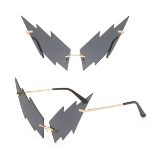 Unisex Fashion Lightning Shaped Sunglasses Metal Temples Plastic Decorated Sunglasses