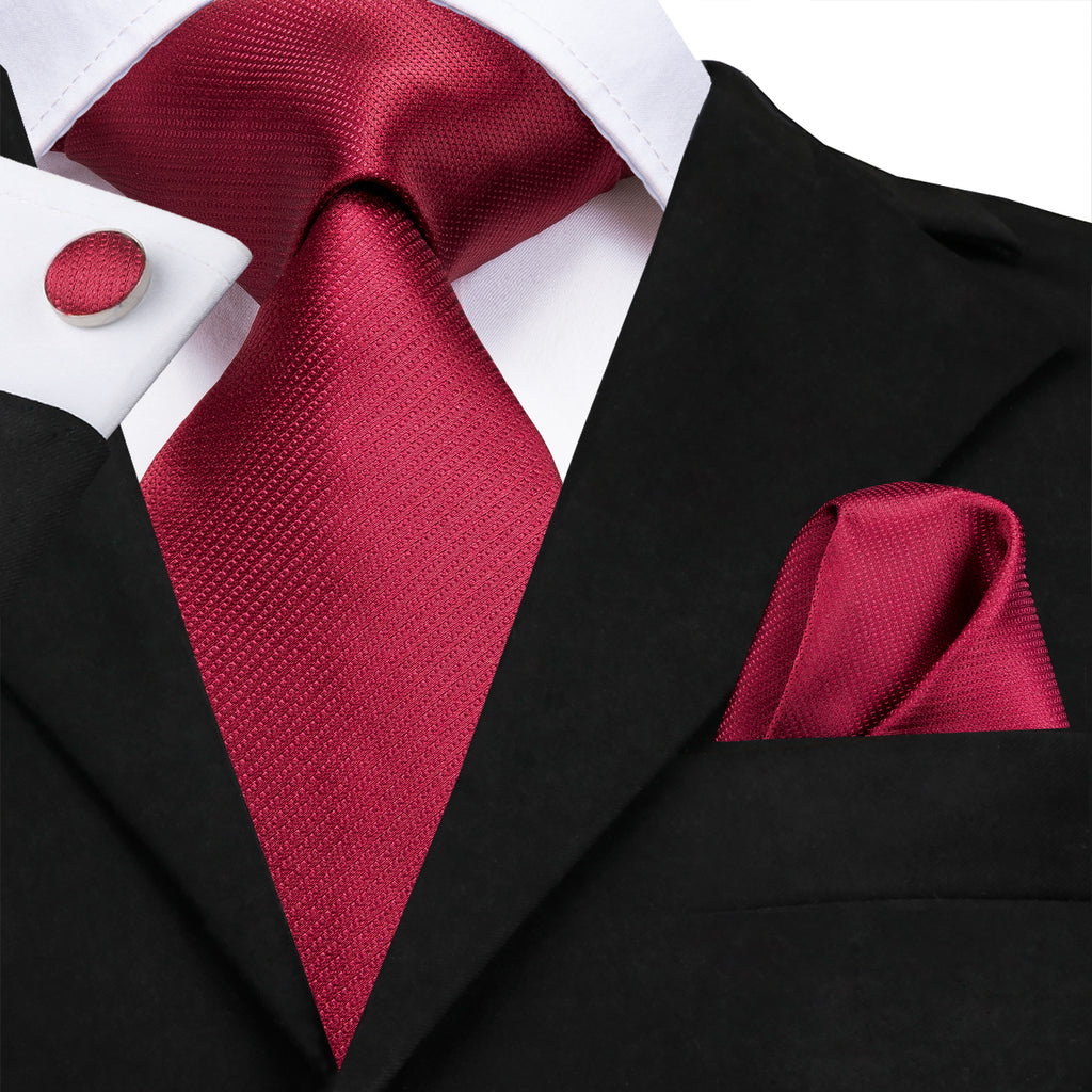 Burgundy Red Striped Mens's Tie Pocket Square Cufflinks Set – ties2you