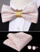 New Silver Pink Silk Novelty Pre-tied Bow Tie Hanky Cufflinks Set