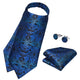 New Black Blue Paisley Silk Ascot Cravat Tie Pocket Square Cufflinks Set