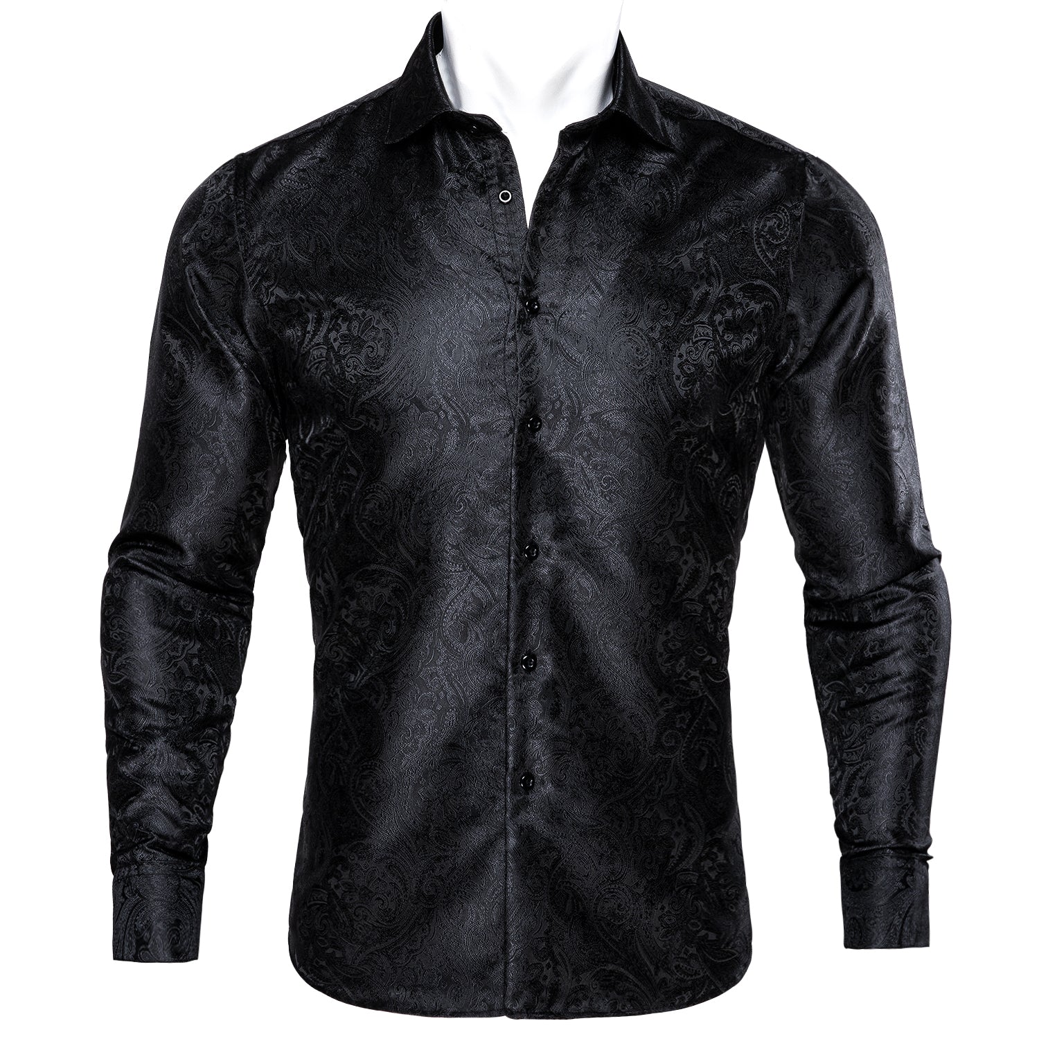 Ties2you Button Down Shirt Black Paisley Silk Men's Long Sleeve Shirt