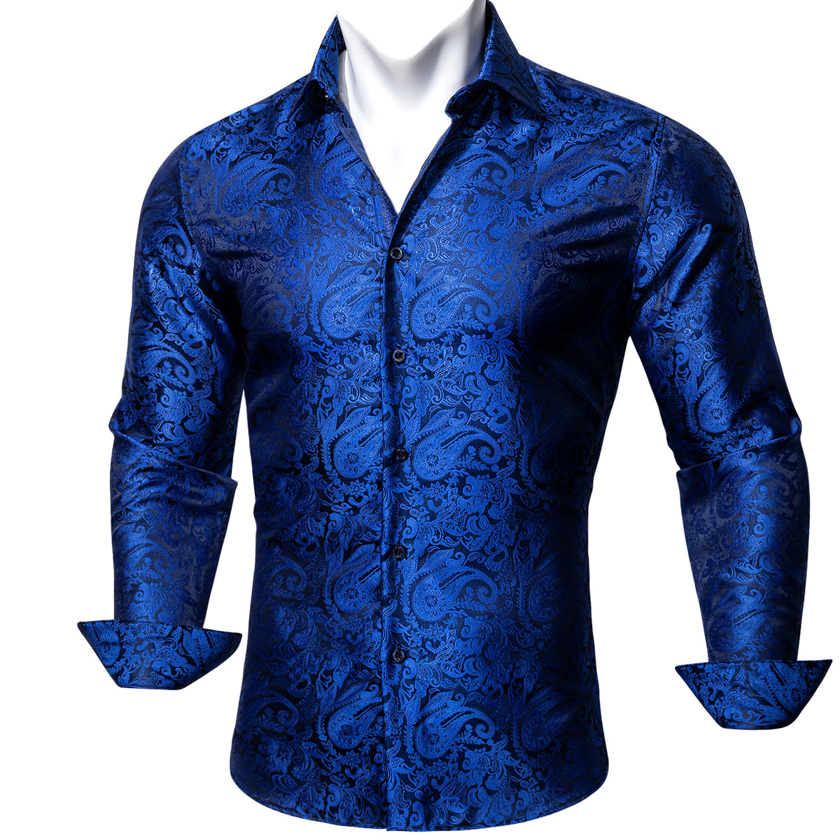 Dark Blue Paisley Style Silk Men's Long Sleeve Shirt – ties2you