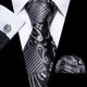 Black White Novelty Silk Men's Necktie Pocket Square Cufflinks Set