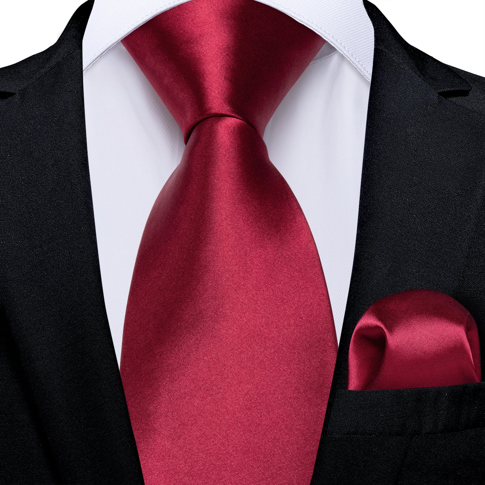 2PCS Burgundy Red Tie Solid Men's Silk Necktie Hanky Set