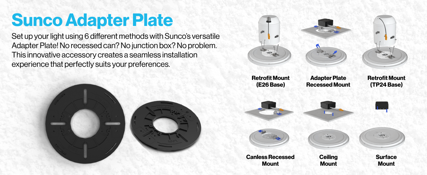 Sunco Lighting 13" Black Ceiling Light 6 Ways to Install Retrofit E26/TP24 Canless Recessed Ceiling Mount Surface Mount