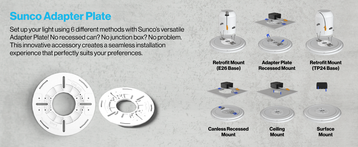 Sunco Lighting 13" White Ceiling Nightlight 6 Ways to Install Retrofit E26/TP24 Canless Recessed Ceiling Mount Surface Mount