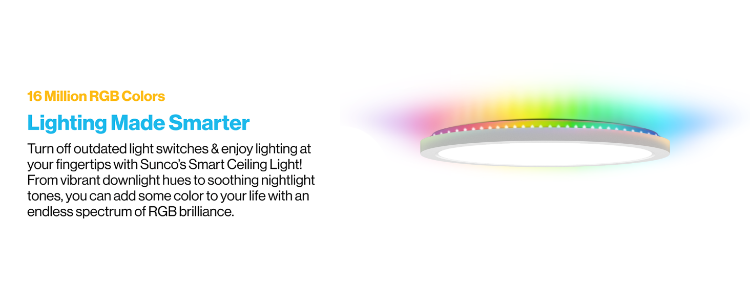 Sunco Lighting 13" Smart Ceiling Light 16 Million RGB Colors Nightlight Selectable CCT Downlight