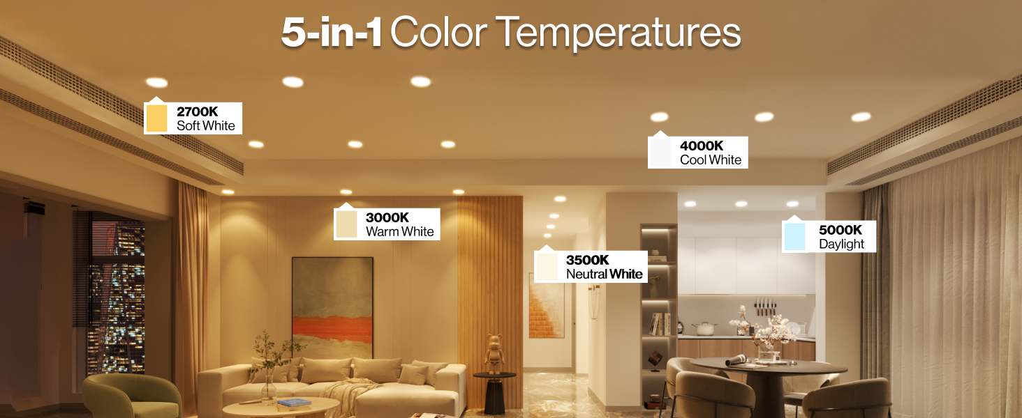 Sunco Lighting 14W 850 Lumen Black Trim Slim 5-in-1 Color Temperatures 2700K 3000K 3500K 4000K 5000K
