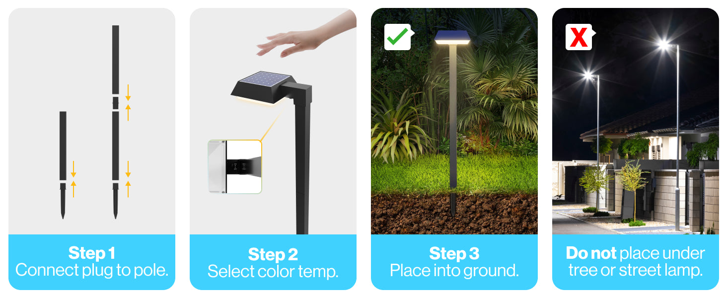 Sunco Lighting LED Solar Sidewalk Lights 3 Easy Steps to Install