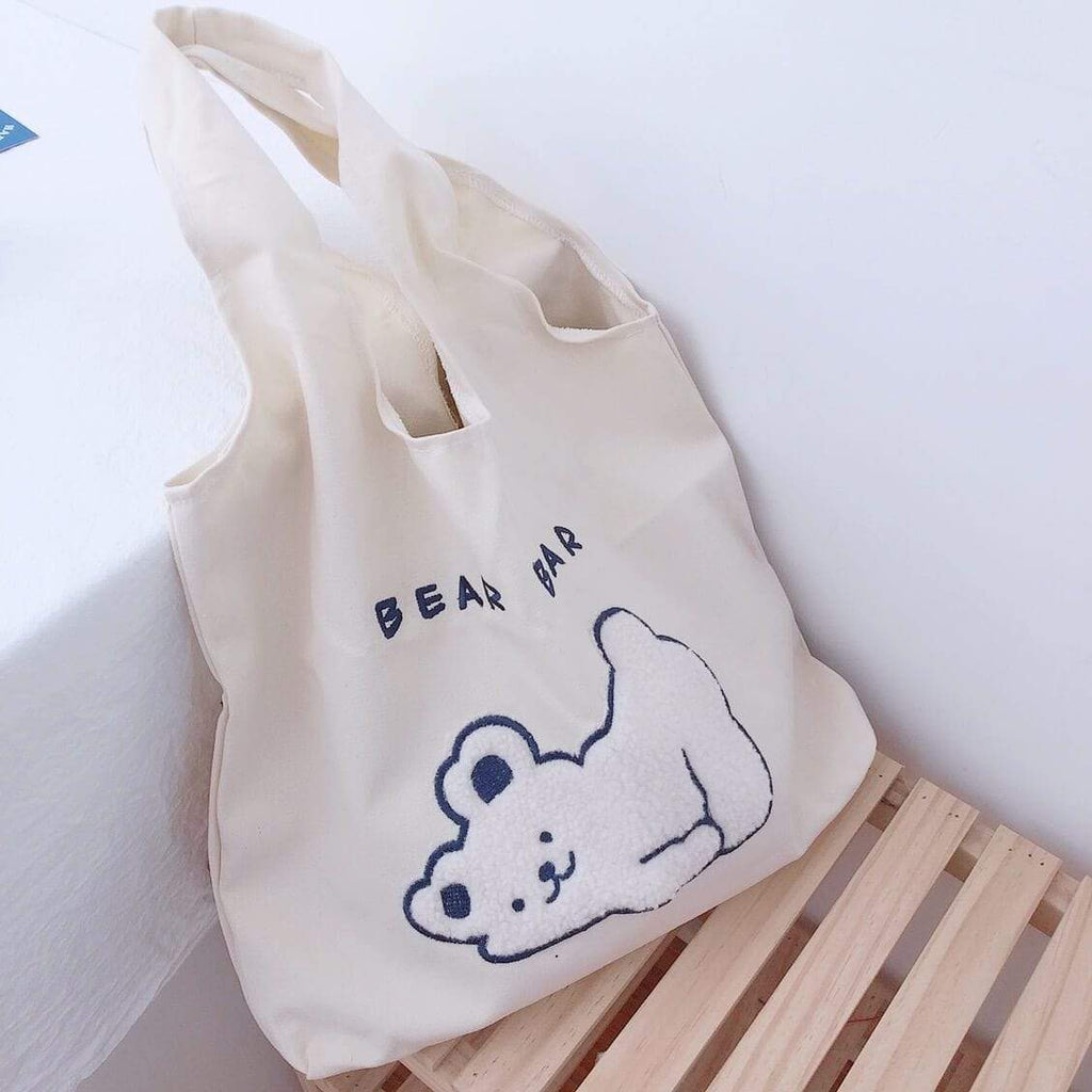 Soft Bear Tote Bag | White Tanuki
