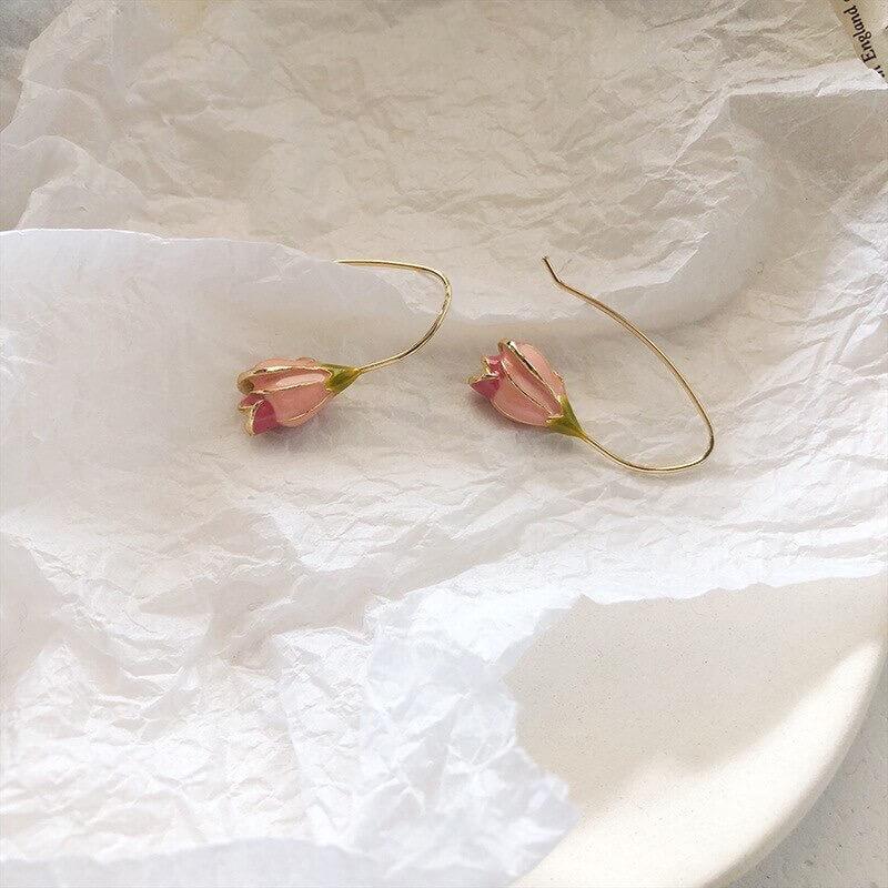 Pastel Tulip Earrings | White Tanuki