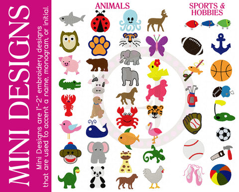 Personalization Options- Mini Designs- Animals, Sports, Hobbies