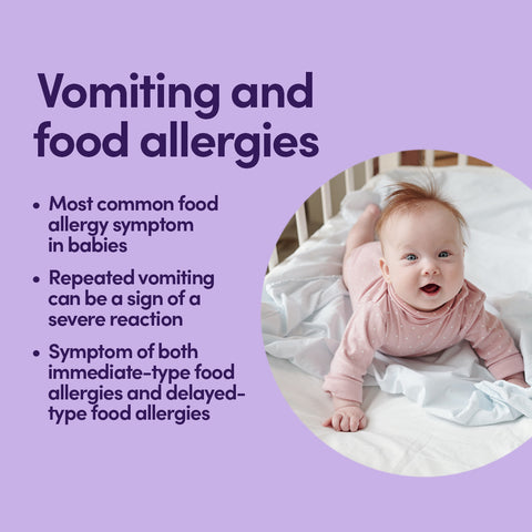 Vomiting and food allergy symptoms with photo of baby