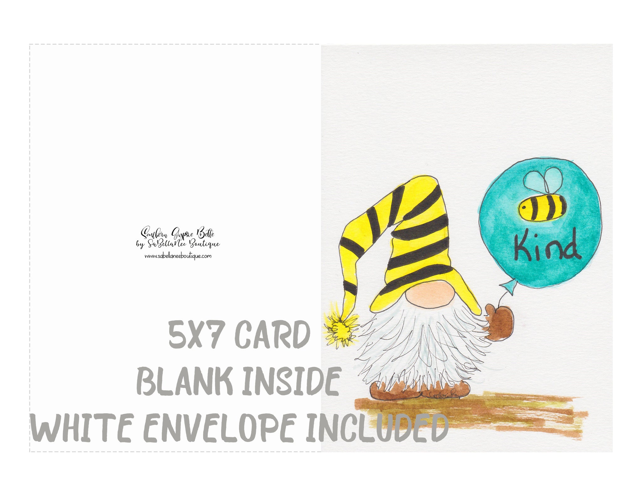 Download Watercolor Greeting Card Gnome Bee Kind 287 Sabellanee Boutique