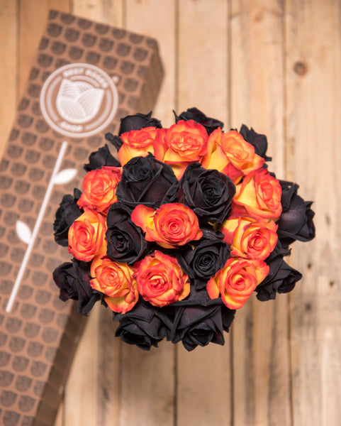 Orange And Black Rose Bouquet For Sale Buy Orange Black Roses Online