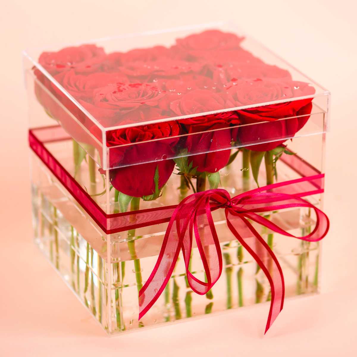 Caja Para Rosas Acrilico Para Regalo, Recuerdo y Decoracion 14 Rosas 1 pza IA