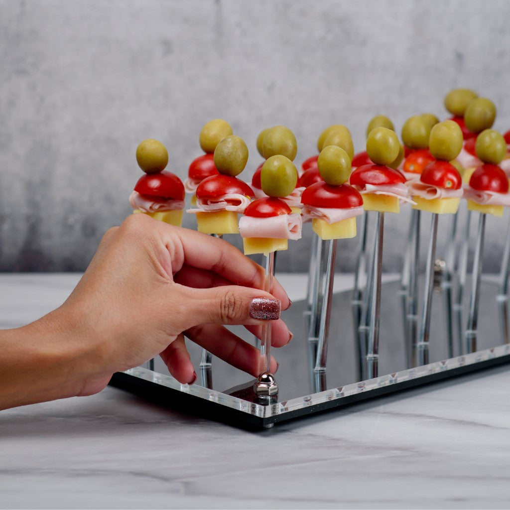 Charola o Base para Pinchos Prisma de Acrilico Espejo Candy Bar Catering 21 Hoyos IA